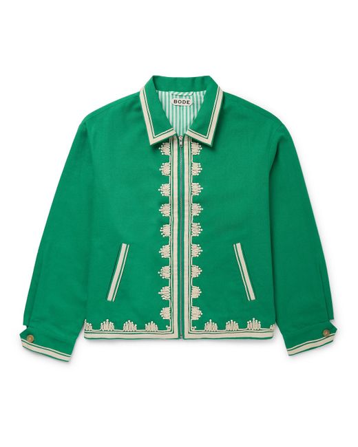 Bode Green Ripple Embellished Grosgrain-trimmed Cotton-canvas Jacket for men