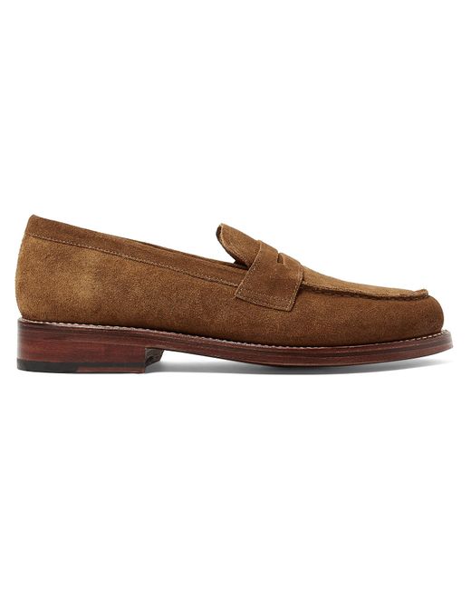 GRENSON Brown Peter Brushed-suede Penny Loafers for men
