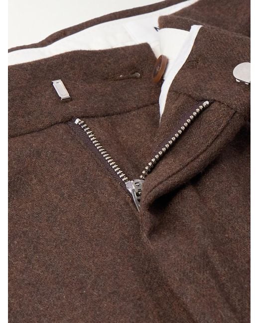 NN07 Brown Bill 1630 Tapered Cropped Pleated Wool-blend Twill Trousers for men