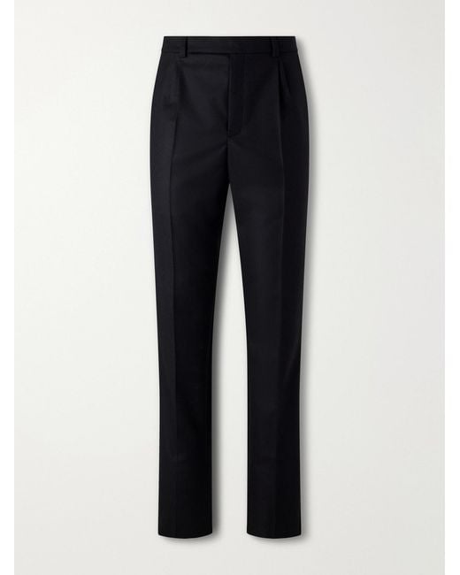 Saint Laurent Blue Tapered Brushed Wool Trousers for men