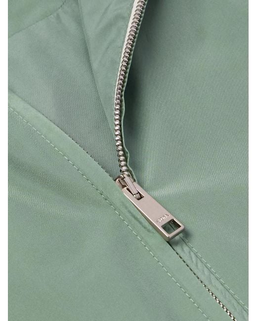 Zegna Green Leather-Trimmed Silk Bomber Jacket for men