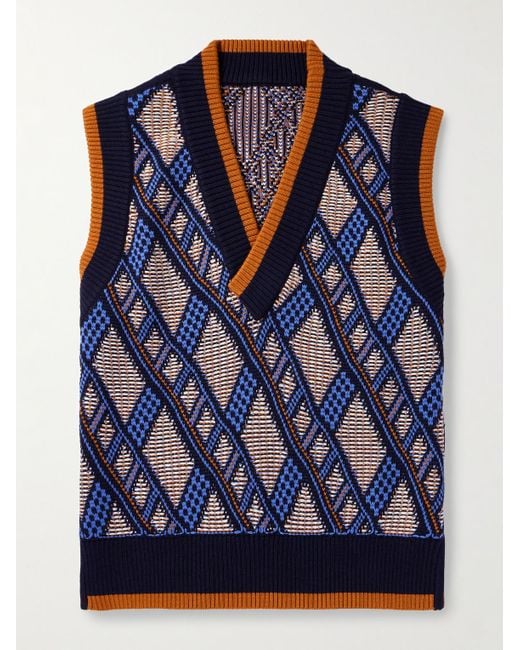 Nicholas Daley Blue Reversible Knitted Wool Sweater Vest for men