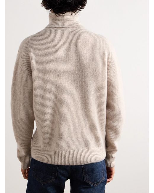 Tom Ford Natural Ribbed Brushed Cashmere And Silk-Blend Rollneck Sweater for men