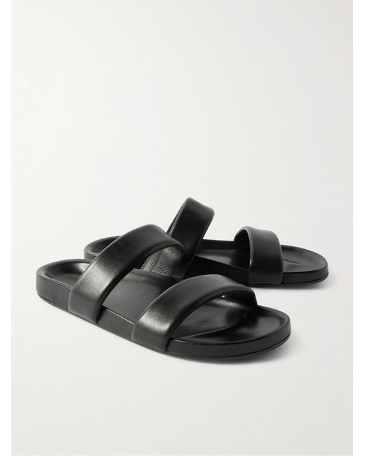 Saint Laurent Black Nichols Leather Slides for men