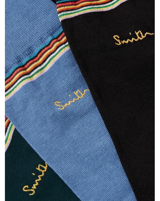 Paul Smith Blue Three-Pack Striped Cotton-Blend Socks for men