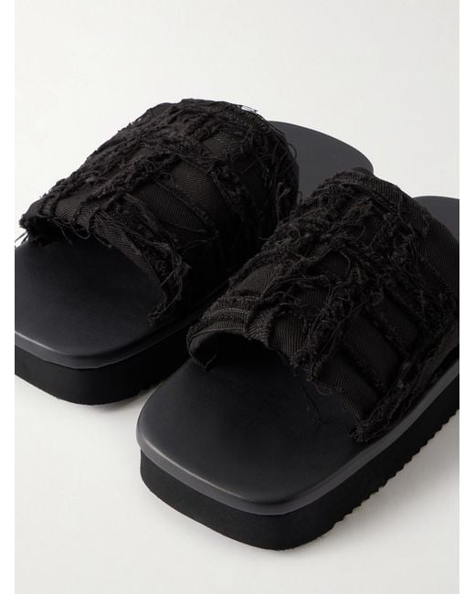 Rick Owens Black Frayed Denim Slides for men