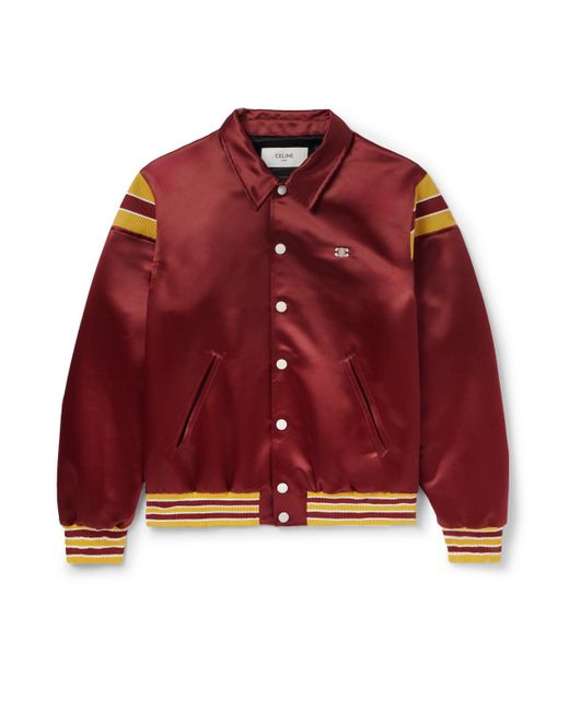 Céline Teddy Logo-Embroidered Satin Varsity Jacket for men
