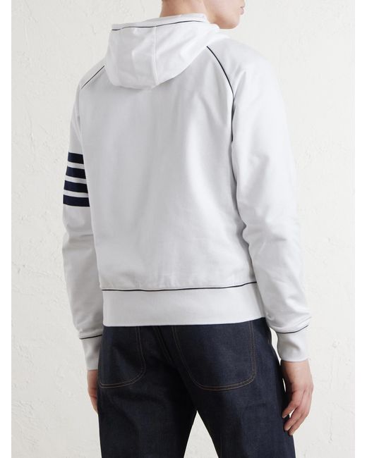 Thom Browne White Striped Cotton-jersey Zip-up Hoodie for men