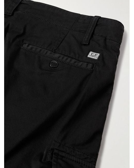 C P Company Black Slim-Fit Tapered Logo-Appliquéd Stretch-Cotton Sateen Cargo Trousers for men
