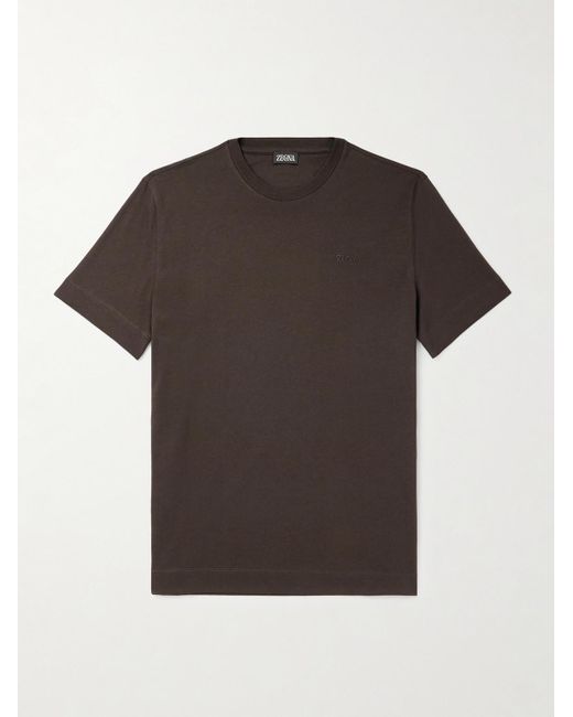 Zegna Brown Logo-Embroidered Cotton-Jersey T-Shirt for men
