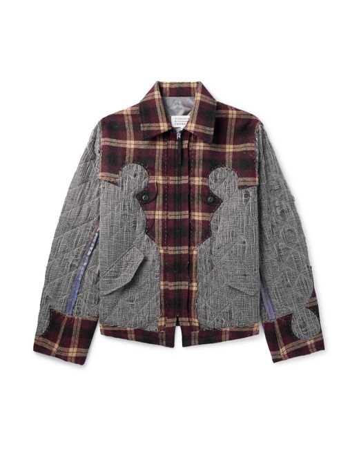 Maison Margiela Gray Pendleton Embroidered Patchwork Checked Wool And Cotton Bomber Jacket for men