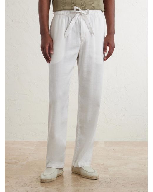 Frescobol Carioca White Luan Straight-Leg Linen And Cotton-Blend Drawstring Trousers for men