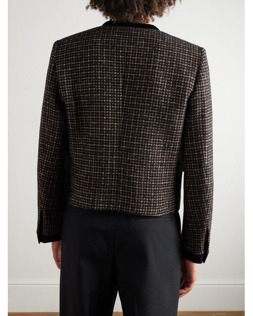 Valentino Garavani Black Cotton Velvet-Trimmed Houndstooth Wool-Blend Jacket for men