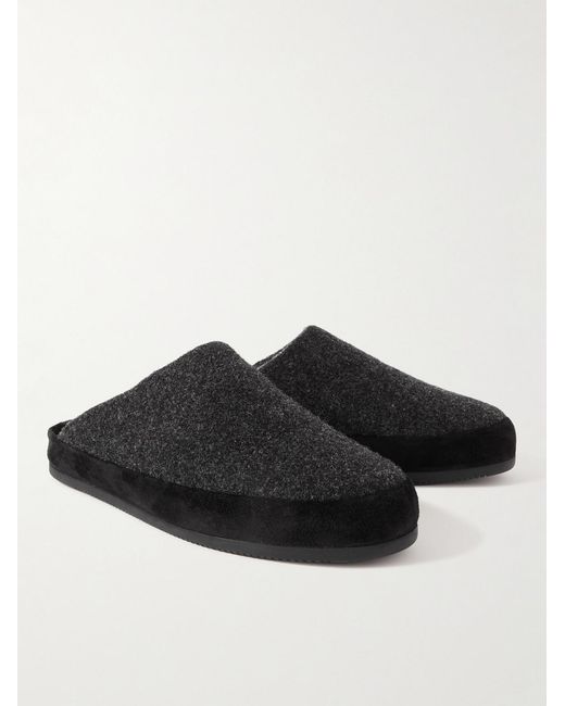 Mulo Black Suede-Trimmed Shearling-Lined Recycled-Wool Slippers for men