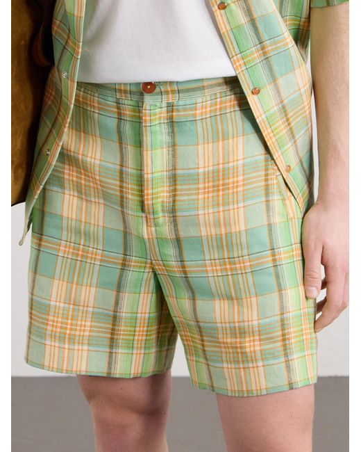 God's True Cashmere Green Straight-Leg Checked Linen Shorts for men