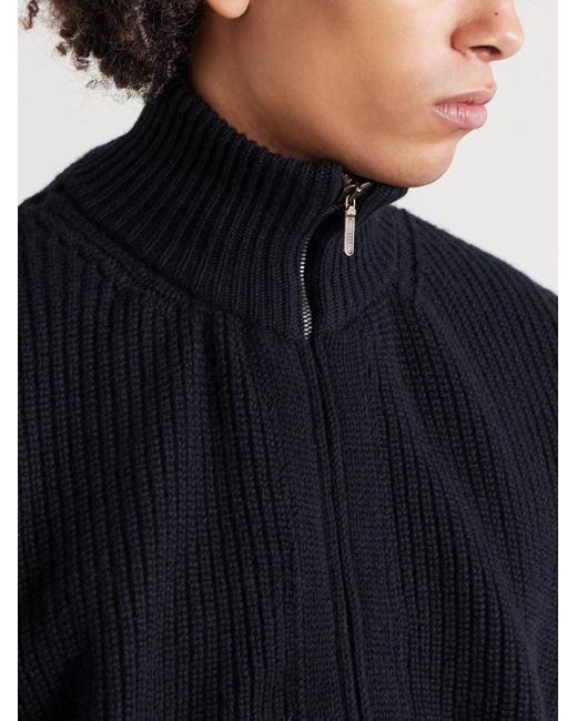 William Lockie Black Zack Ribbed Cashmere Cardigan for men