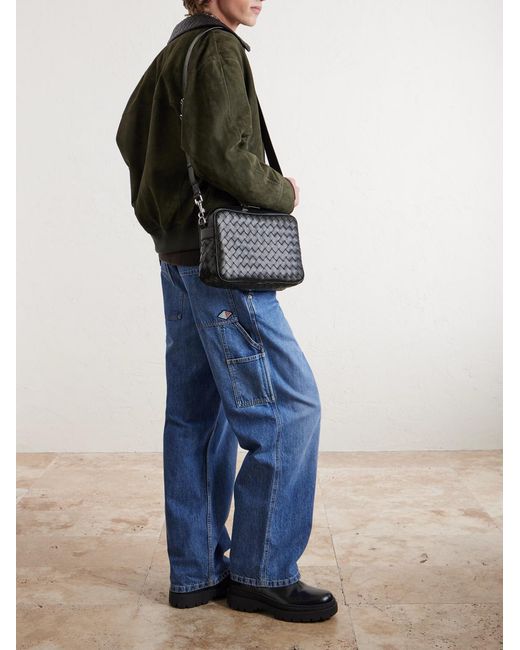 Bottega Veneta Black Intrecciato Leather Messenger Bag for men