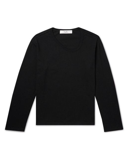 Séfr Black Uneven Cotton-jersey T-shirt for men
