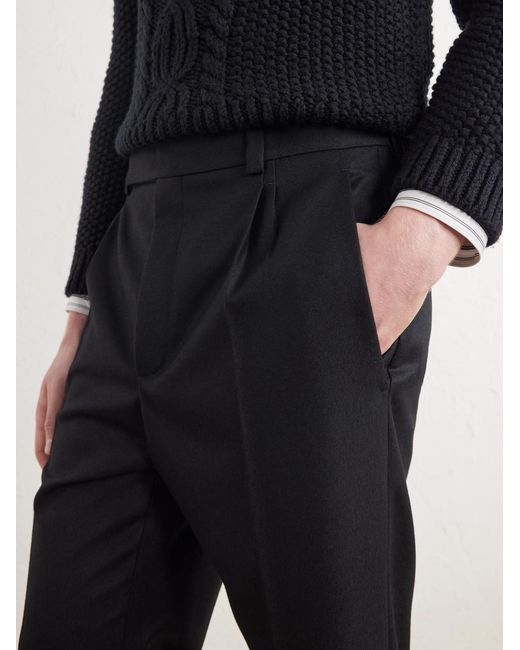 Saint Laurent Blue Tapered Brushed Wool Trousers for men