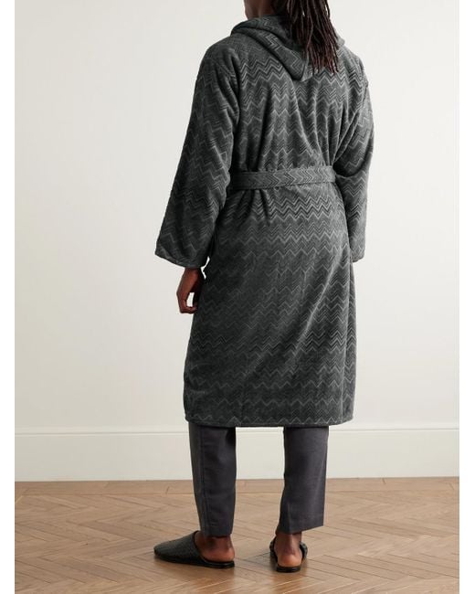 Missoni Chalk Morgenmantel aus Baumwollfrottee mit Jacquard-Streifenmuster und Kapuze in Gray für Herren