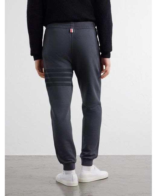 Thom Browne Blue Tapered 4-Bar Detailed Cotton-Jersey Drawstring Sweatpants for men