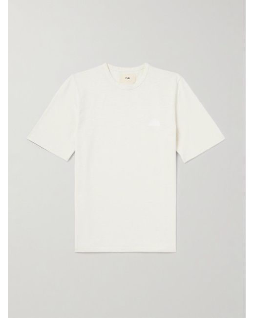 Folk White Embroidered Slub Cotton-jersey T-shirt for men