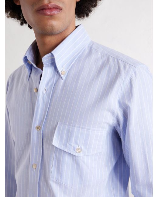 J. Mueser White Striped Button-down Collar Cotton Oxford Shirt for men