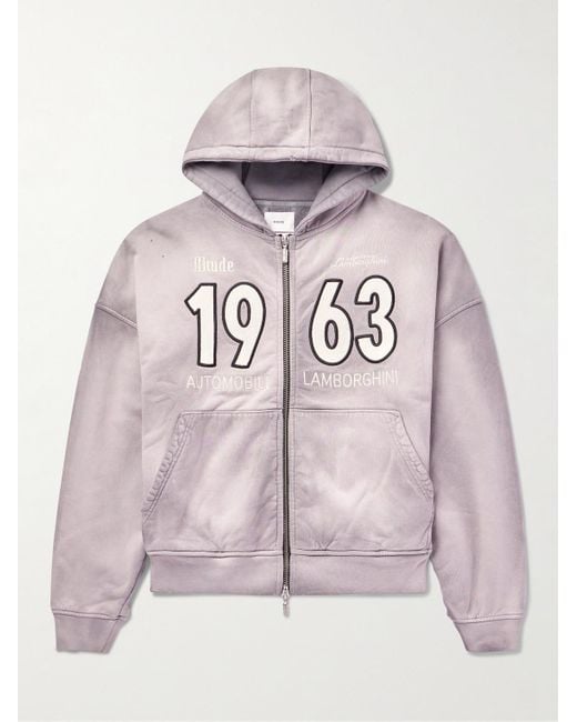 Rhude Pink Lamborghini Logo-embroidered Distressed Cotton And Lyocell-blend Jersey Hoodie for men
