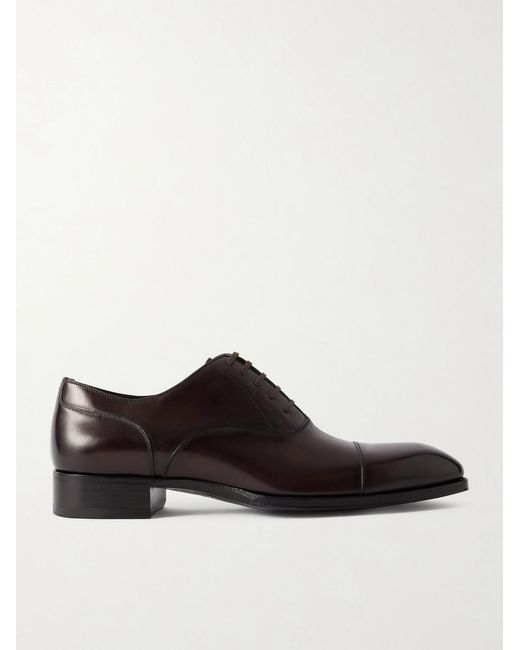 Tom Ford Brown Elkan Burnished-Leather Oxford Shoes for men