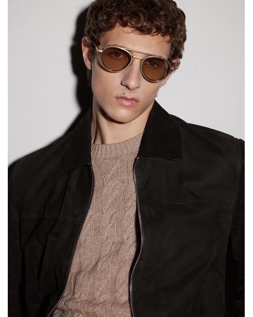 Zegna Natural Aviator-Frame Titanium Sunglasses for men