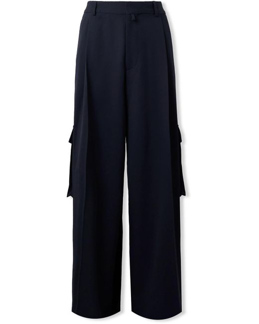 Dries Van Noten Blue Wide-Leg Pleated Wool-Twill Cargo Trousers for men