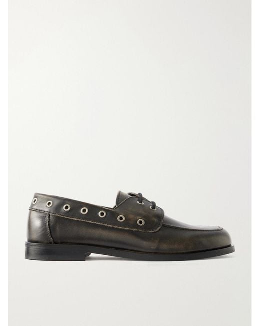 mfpen Black Scout Leather Boat Shoes for men