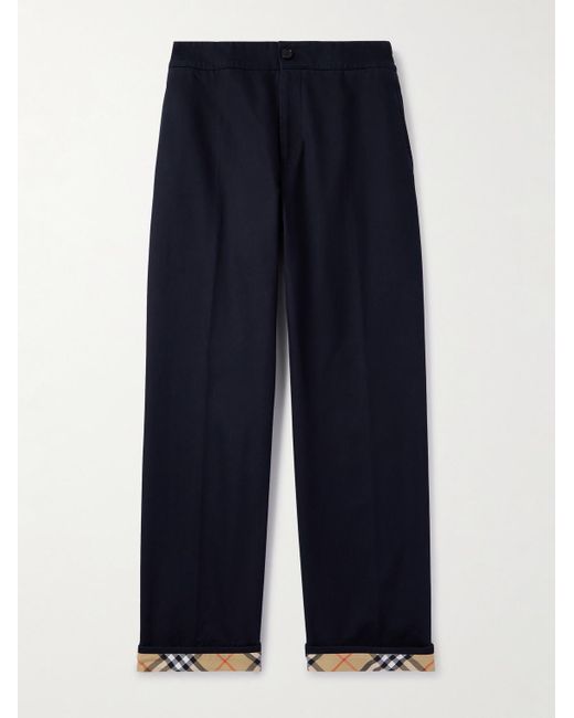 Burberry Blue Straight-Leg Cotton-Twill Trousers for men