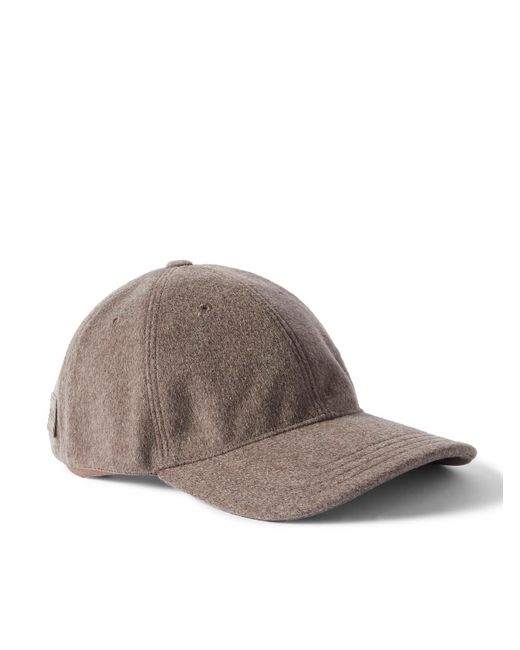 Loewe Brown Logo-embroidered Leather-trimmed Brushed Wool Cap for men