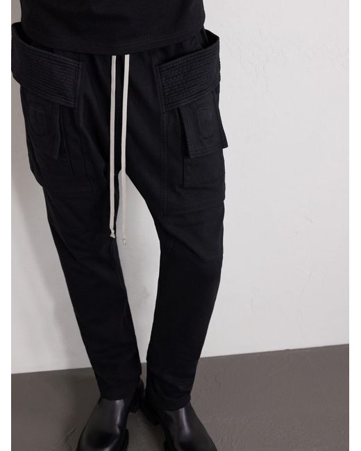 Rick Owens Black Creatch Tapered Cotton-jersey Drawstring Cargo Trousers for men