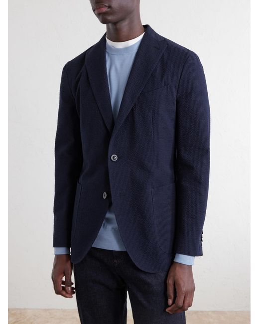 Boglioli Blue Cotton-Seersucker Blazer for men