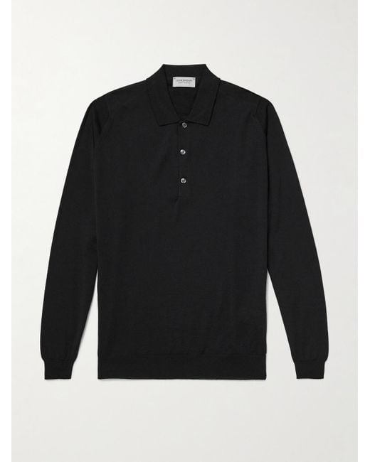 John Smedley Black Belper Slim-Fit Merino Wool Polo Shirt for men