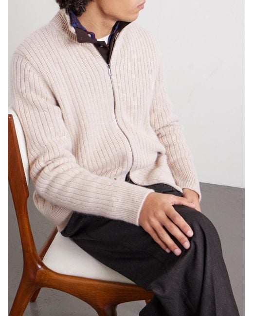 Massimo Alba Natural Mirko Ribbed Cashmere And Alpaca-blend Zip-up Sweater for men