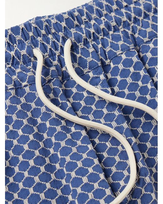 Portuguese Flannel Blue Straight-leg Organic Cotton-blend Jacquard Drawstring Shorts for men