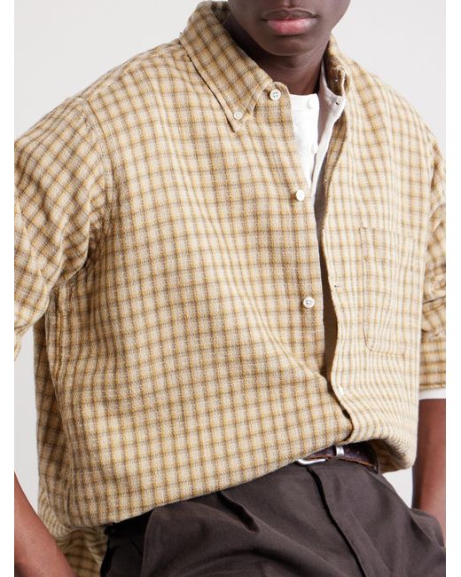 Beams Plus Natural Button-Down Collar Checked Cotton Shirt for men