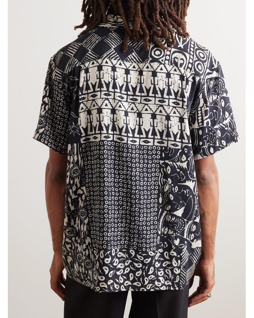 YMC Black Malick Convertible-collar Printed Twill Shirt for men