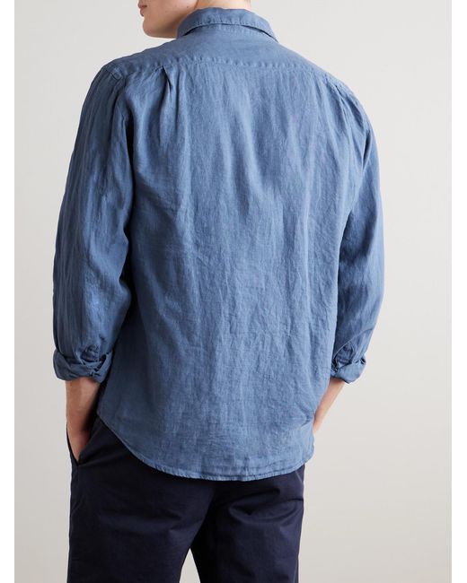 Hartford Blue Paul Pat Linen Shirt for men