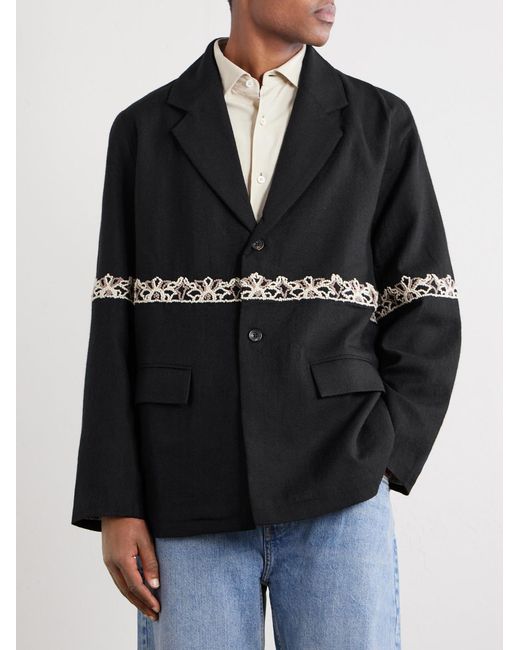 Kartik Research Black Embroidered Wool Blazer for men