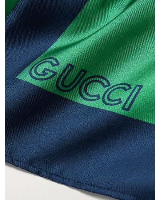 Gucci Green Camp-collar Printed Silk-satin Shirt for men