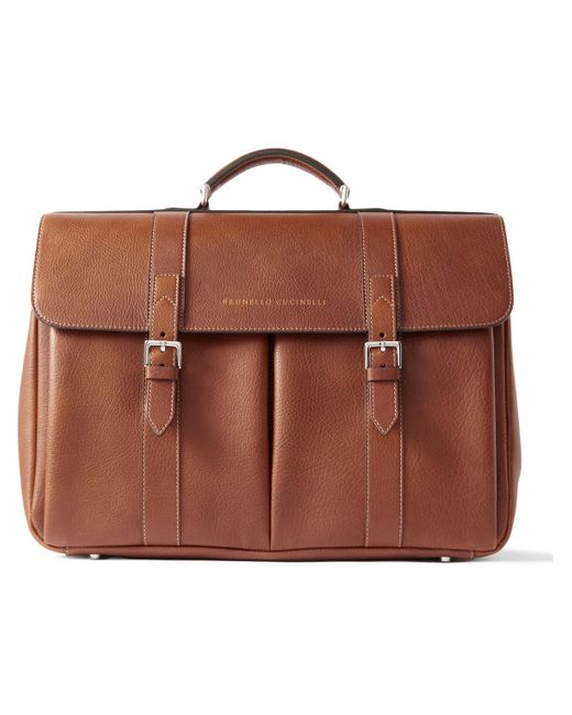 Brunello Cucinelli Brown Full-grain Leather Briefcase for men
