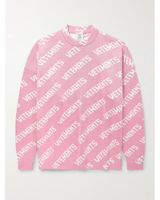 Vetements Pink Oversized Logo-intarsia Metallic Knitted Sweater for men