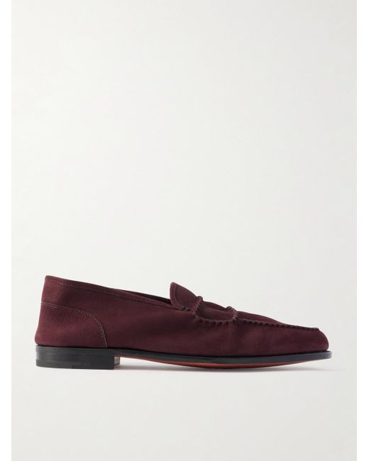 John Lobb Red Bath Nubuck Loafers for men