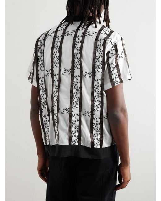 Bode Black Camp-Collar Satin-Trimmed Embroidered Cotton-Voile Shirt for men