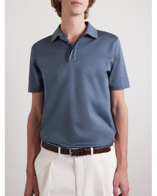 Canali Blue Cotton-Jersey Polo Shirt for men