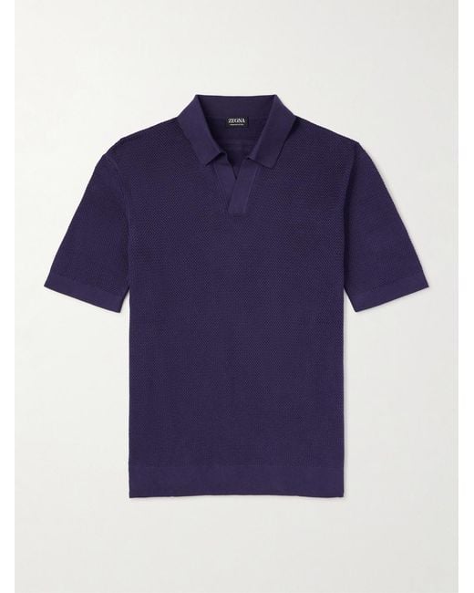 Zegna Blue Slim-fit Cotton-piqué Polo Shirt for men